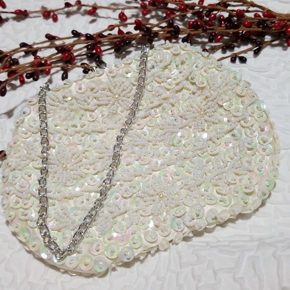 Vintage Sequins beaded iridescent  bag